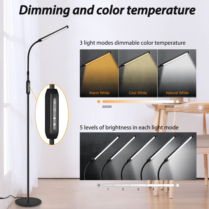 EBEST Led Floor Lamp for Eyelash Extensions Standing Floor Lamps for Office Eyelash lamp Tattoo Light Reading Lamp for Bedroom Makeup Lash Light Extension (Black - RY) - Image 3